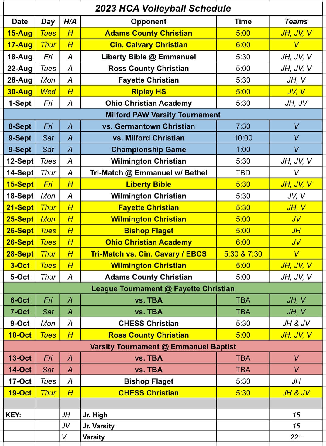 Athletics Schedules Hillsboro Christian Academy